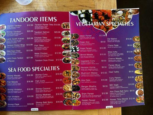 Menu Tandoor, Seafood, Vegetarian