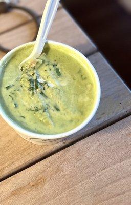 Green Pow! (It May Not Look Good To You, But This Vegan Broccoli-Coconut Milk+Cilantro+Tortilla Strips 'Bisque' Was Tasty)