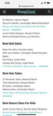 Thank you Orangecoast magazine.. 2019 Best Nail Salon in OC