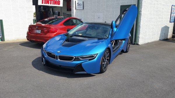 BMW I8 with clean lines and fresh tint! Ceramic tint was used on this car, which reduces the heat by 60-80%,