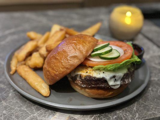 Wagyu Burger and thick cut French Fries.  It may very well be the best tasting upscale burger I've had in the South Bay!