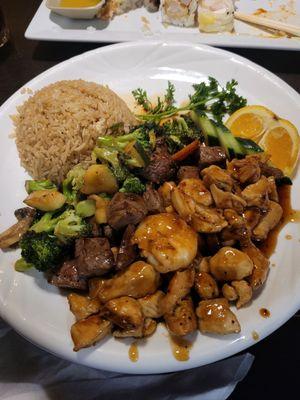 Hibachi Steak and Chicken. Not pictured is the soup and salad that comes with the meal.