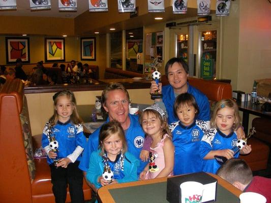 Sponsor and Coach Dr. Kwok of the AYSO U6 Girls Blue Dolphins