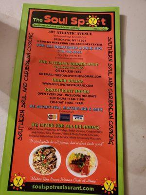 The menu with all their delicious food 1/16/2021