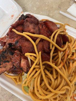 Teriyaki Chicken, Vegetable Chow Mein, BBQ Pork