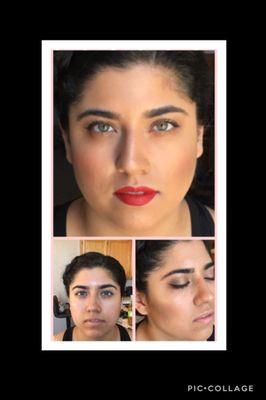 Wedding make up |before and after| by Gabi @ E_Gsalonstudio contour| red lip | natural smoky day  look