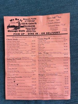 Front of menu