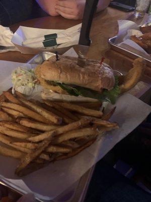 Perch sandwich and fries