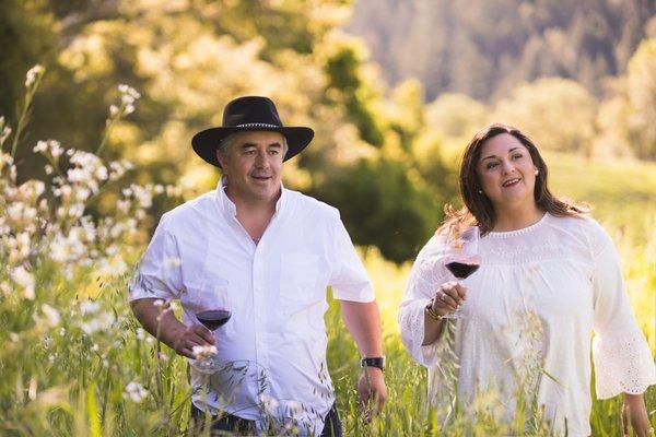 Rolando and Lorena in the vineyard.