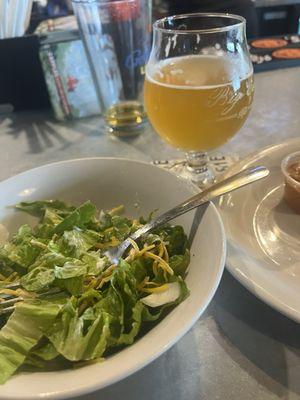 Side salad and beer