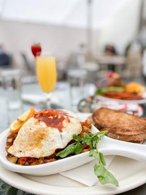 Chorizo skillet and mimosa