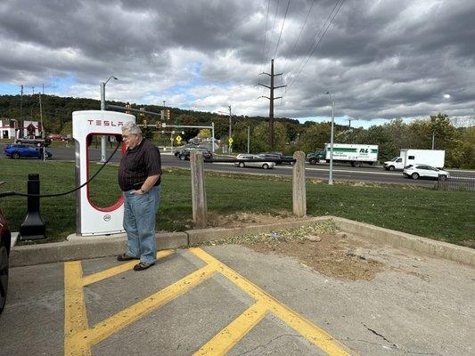 Horse tie beside the EV charger.