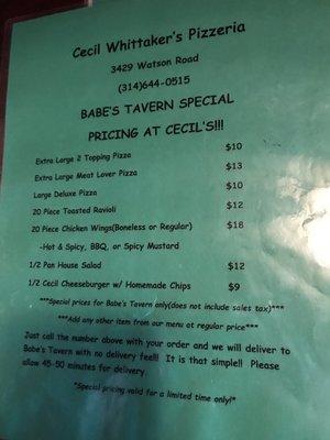 Special menu for Cecil Whittaker's