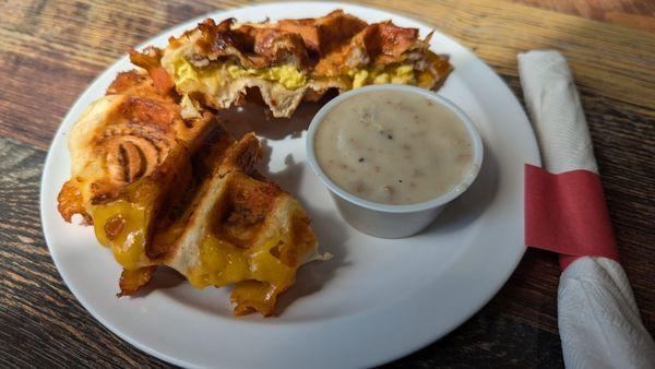 Sausage, egg, and cheese with gravy to dip!