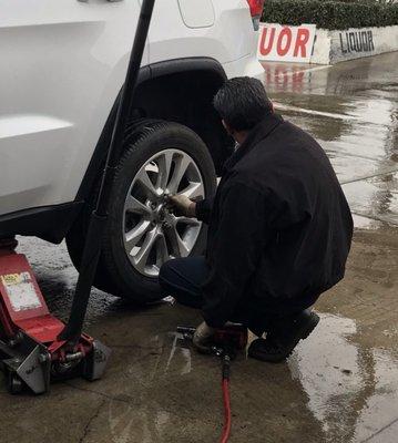 Fixing my tire.