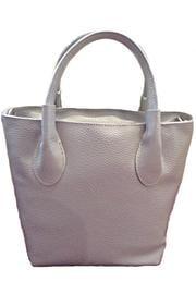 Grey Mini Satchel in pebble leather features double handle top, silver metal zip top. www.moodsofflorence.com