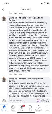 This is the shop's response to a negative review on Facebook.