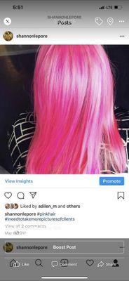 Pink hair Goldwell color by the owner Shannon Lepore