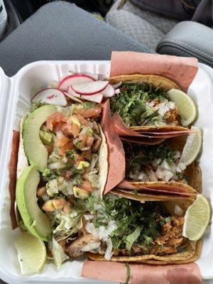 Tinga tacos and salmon taco