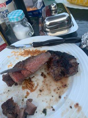 New York boneless strip steak. I accidentally overcooked it and it was still the most tender, delicious steak.