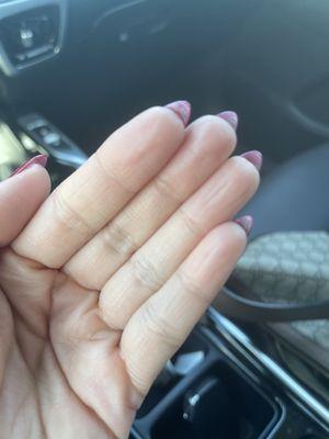 Wth are these baby ass kitty nails! I had such pretty long almond shaped nails and all I went in for was a fill and she destroyed my nails