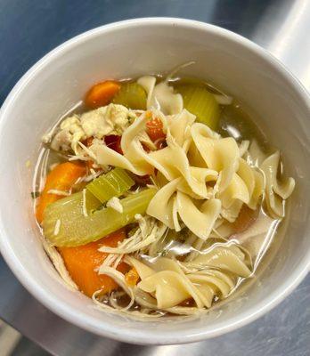 Home made chicken noodle soup.