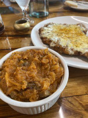 Bigos up front with my cheesy pork chop hiding behind.