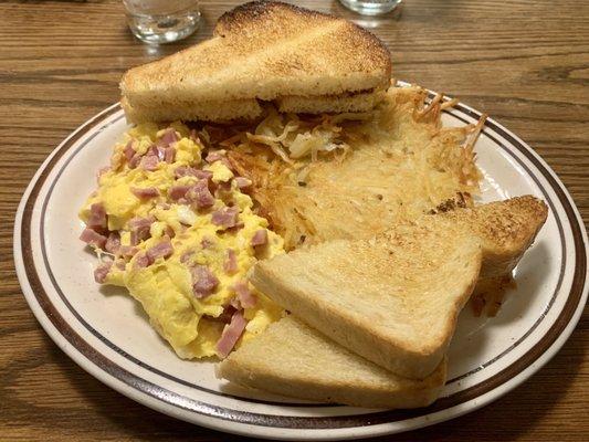 Scrambled Eggs and Ham w/ Hash browns