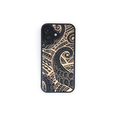 Wood phone cases designs by local tattoo artist.