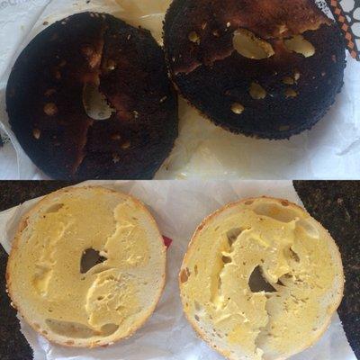 Dark toasted bagel (black!) and they had no problem serving it up. Second one wasn't toasted at all