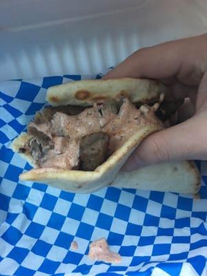 Lamb gyro. All meat with hot tzizziki sauce. Best service in town too.