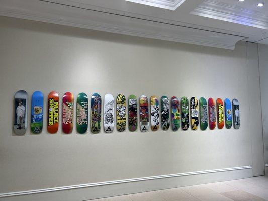 Display of skateboards inside the shop