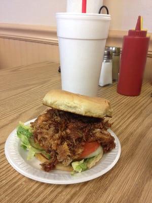 Bbq pulled pork sandwich with butterscotch shake! Delicious!