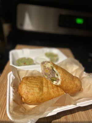 Yummy, Cheesy, crispy carnitas jalapeño Chimichanga