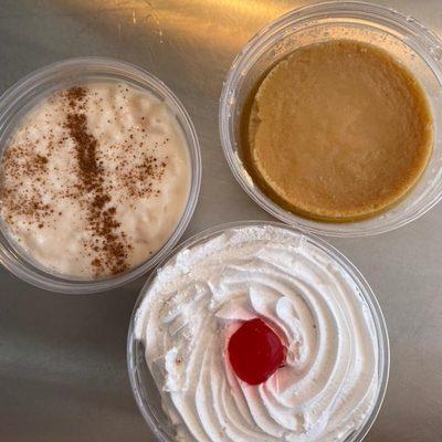 Deserts... flan, tres Leches, Arroz con Leche...