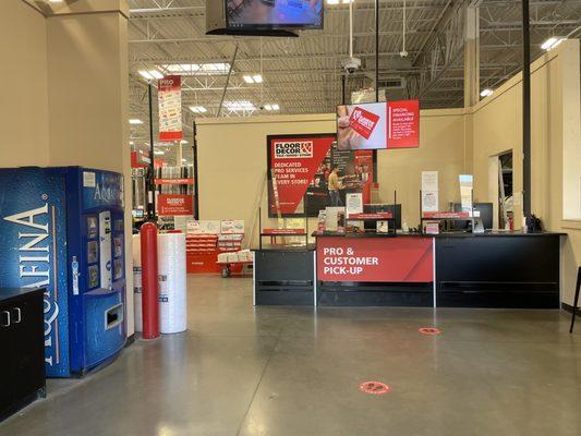 Inside: pro desk & customer pickup lobby in the back of the store