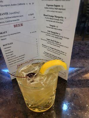 Bourbon rosemary sour