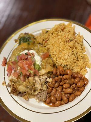 Chicken & Beef Enchiladas,Mexican Rice, borrachos Beans