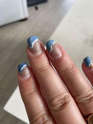 Beach trip inspired nails by Ali. Didn't get a pic after so this is 2 weeks later and still perfect!