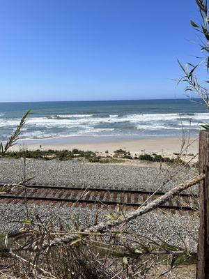 View of tracks and ocean