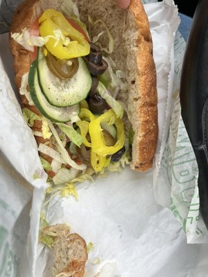 This was my veggie sandwich. Super skimpy. Asked for more lettuce was told no.