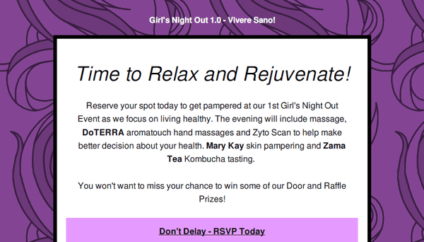 Massage, Essential Oils, Makeup, Tea, Food and Giveaways what more could a gal ask for. https://www.eventbrite.com/e/girls-night-out-tickets