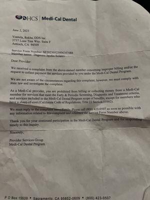 It's a proof that medical office was doing investigation because the dental office was trying to charge them and me. Illegal