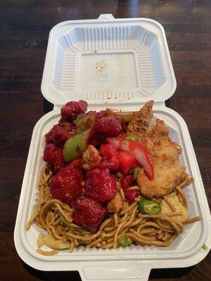 2-entree Combo-Sweet & sour pork, fried fish and chow mein