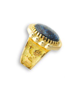 Gold and turquoise Native American made jewelry (ring by Arland Ben)