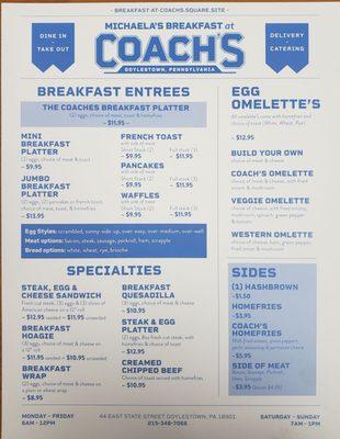 Breakfast menu