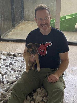 Owner Jeremy Rexinger enjoying some puppy time!