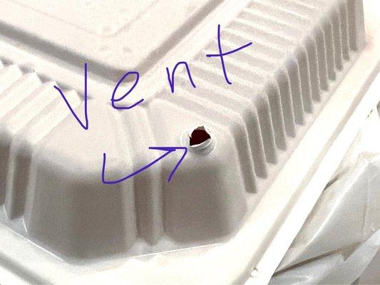 They poke a vent hole in the to-go box so it doesn't get soggy! Very thoughtful.