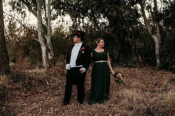 My green bridesmaid dress, altered by the seamstress to lower the neckline, add puff sleeves, and add the embellished waistband.