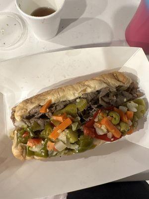 Italian beef sandwich with hot peppers